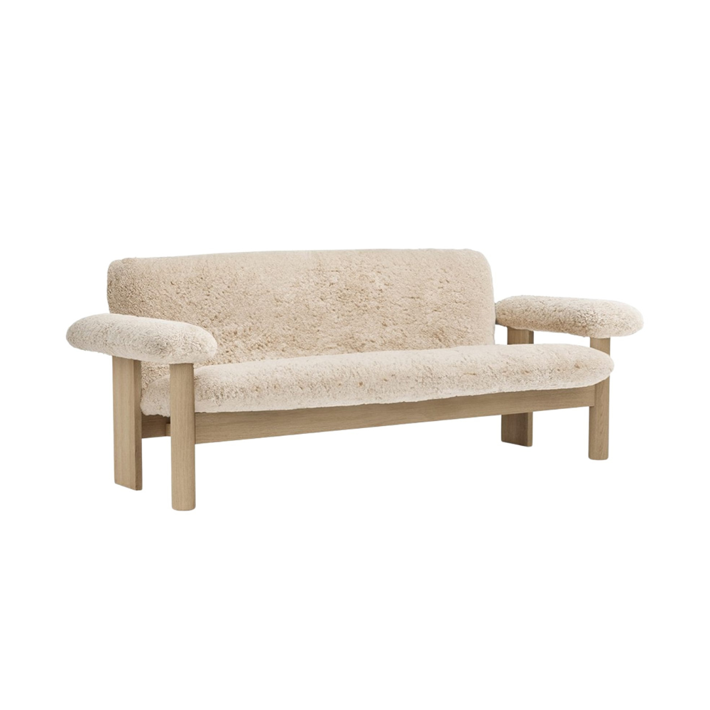 Sofa BRASILIA schapenleer met eiken basis