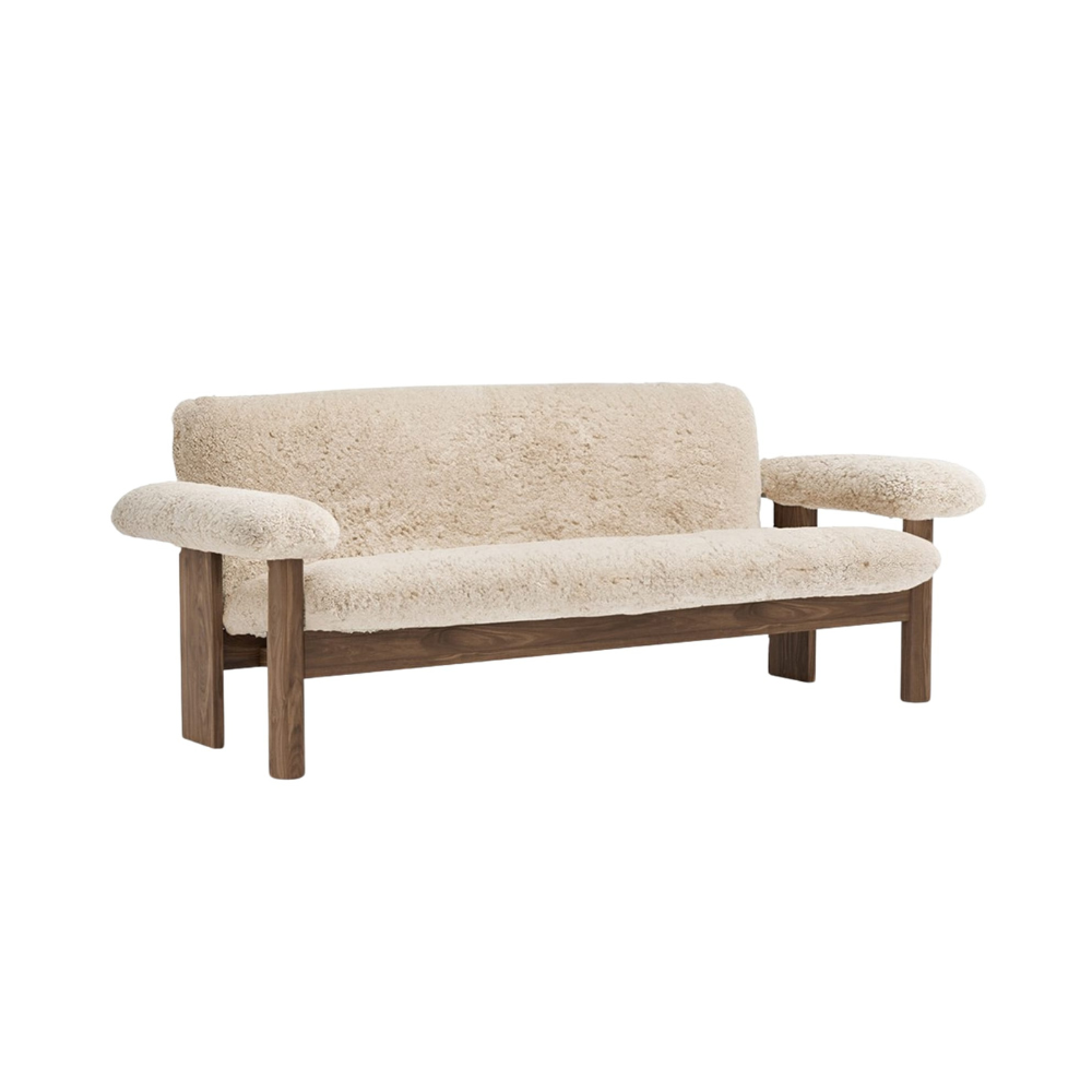 BRASILIA Sofa with Sheepskin and Walnut Base