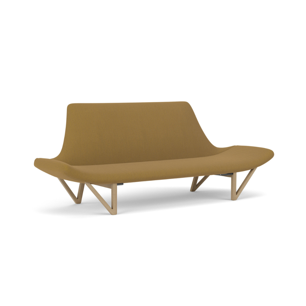 Sofa PAGODE mosterdgeel met eiken basis