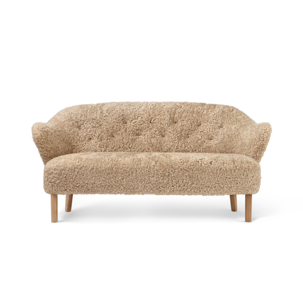 INGEBORG Sofa beige sheep leather with oak base