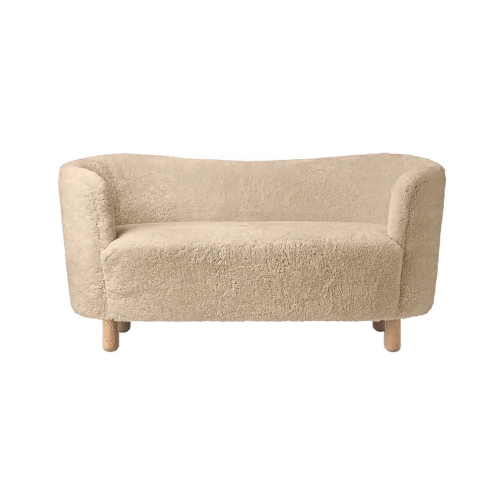 Sofa MINGLE beige Schafsleder mit Eichenbasis