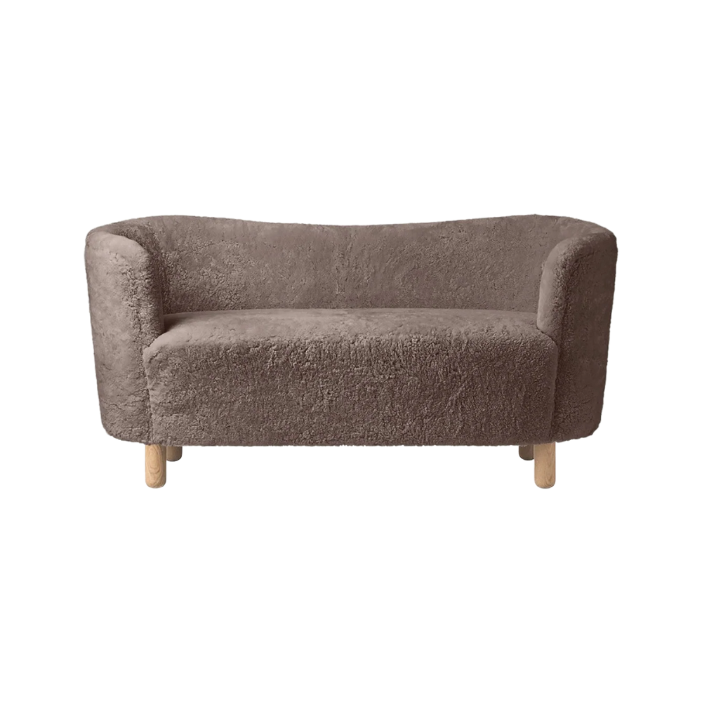 Sofa MINGLE braunes Schafsleder mit Eichenbasis