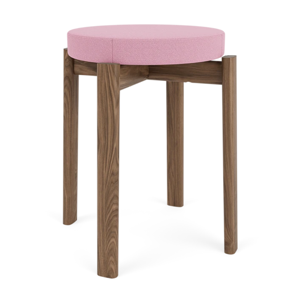 PASSAGE pink stool with walnut base