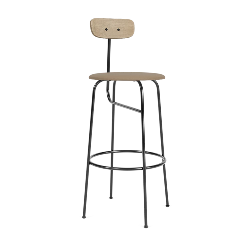 AFTEROOM stool in oak with upholstered beige seat