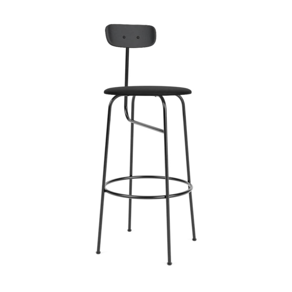 AFTEROOM black ash veneer stool with upholstered black seat
