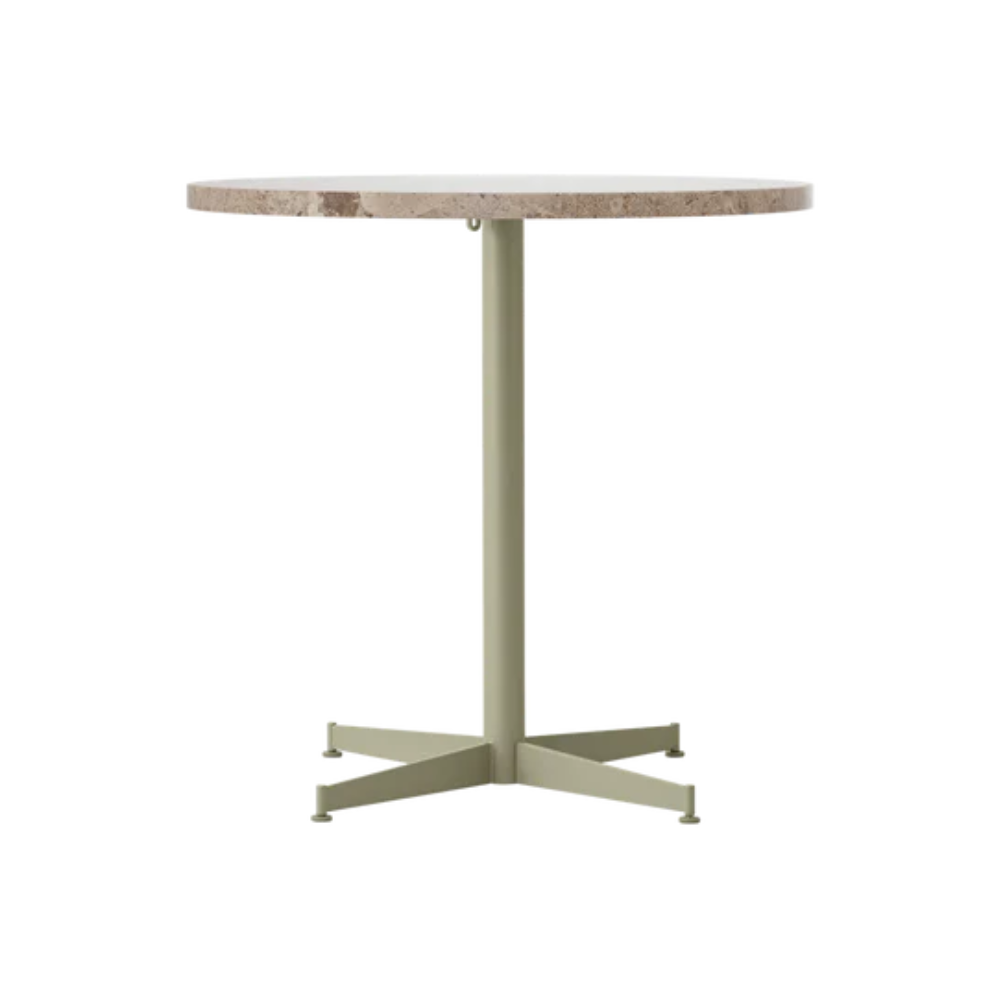Ronde café tafel NOOK beige steen met olijfkleurige basis