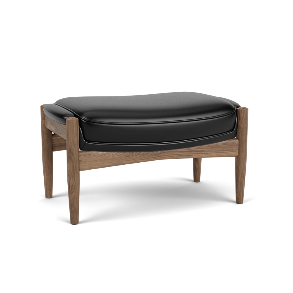 Voetensteun THE SEAL zwarte leer met notenhouten basis