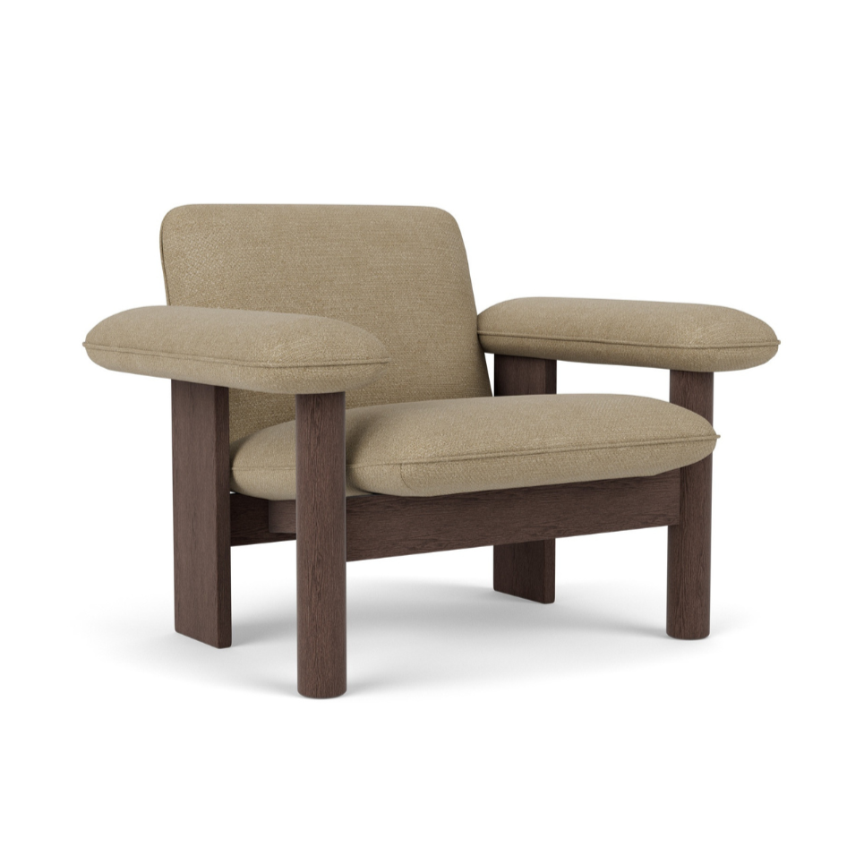 Sessel BRASILIA beige mit dunklem Eichenfuß