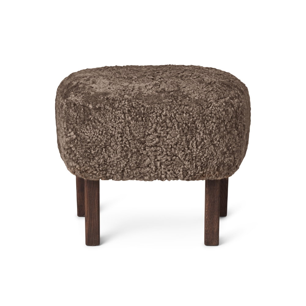 INGEBORG footstool brown sheepskin with dark oak base