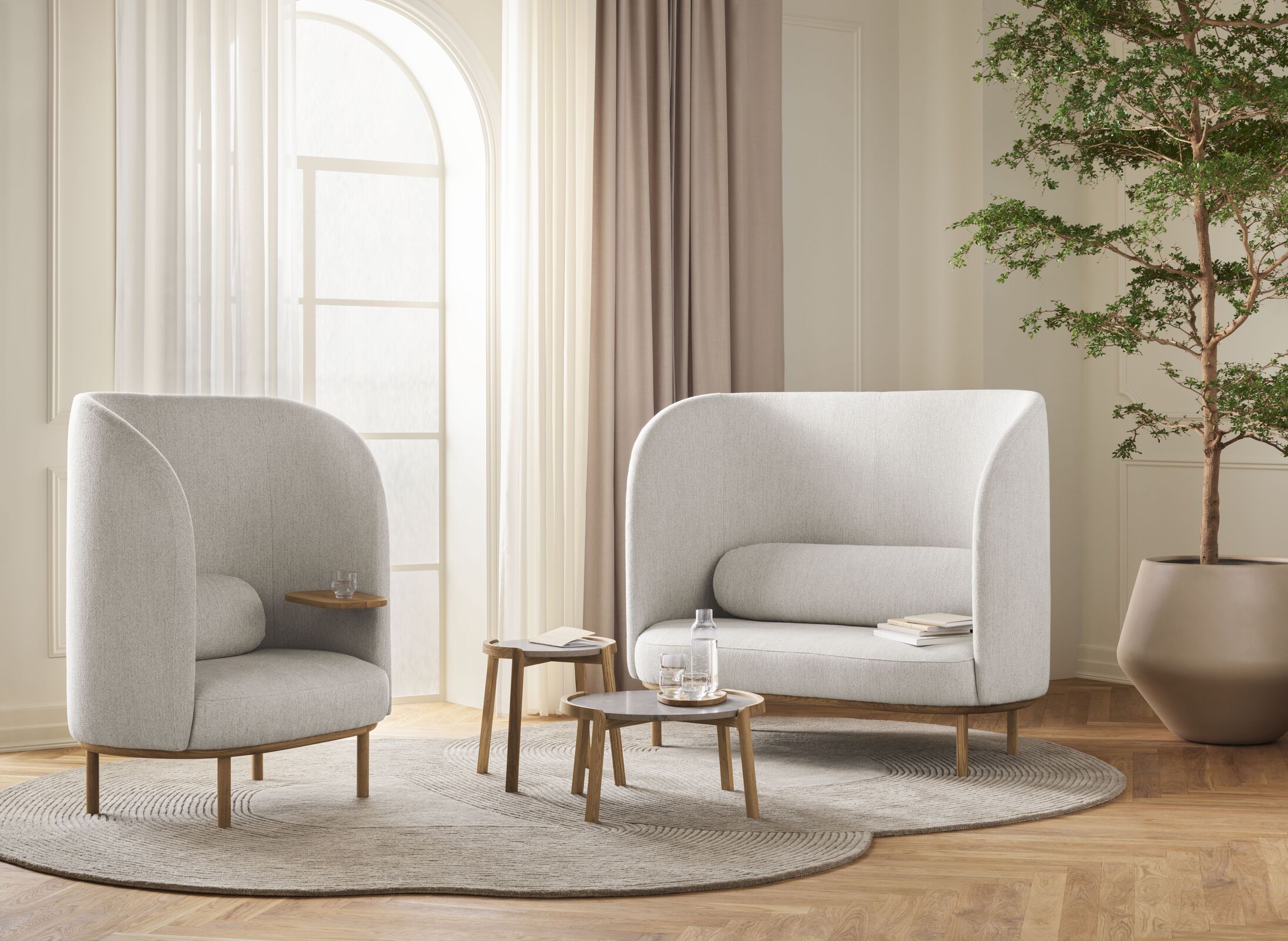 Fauteuil met tafeltje FUUGA NESTING basis van gebleekt eikenhout