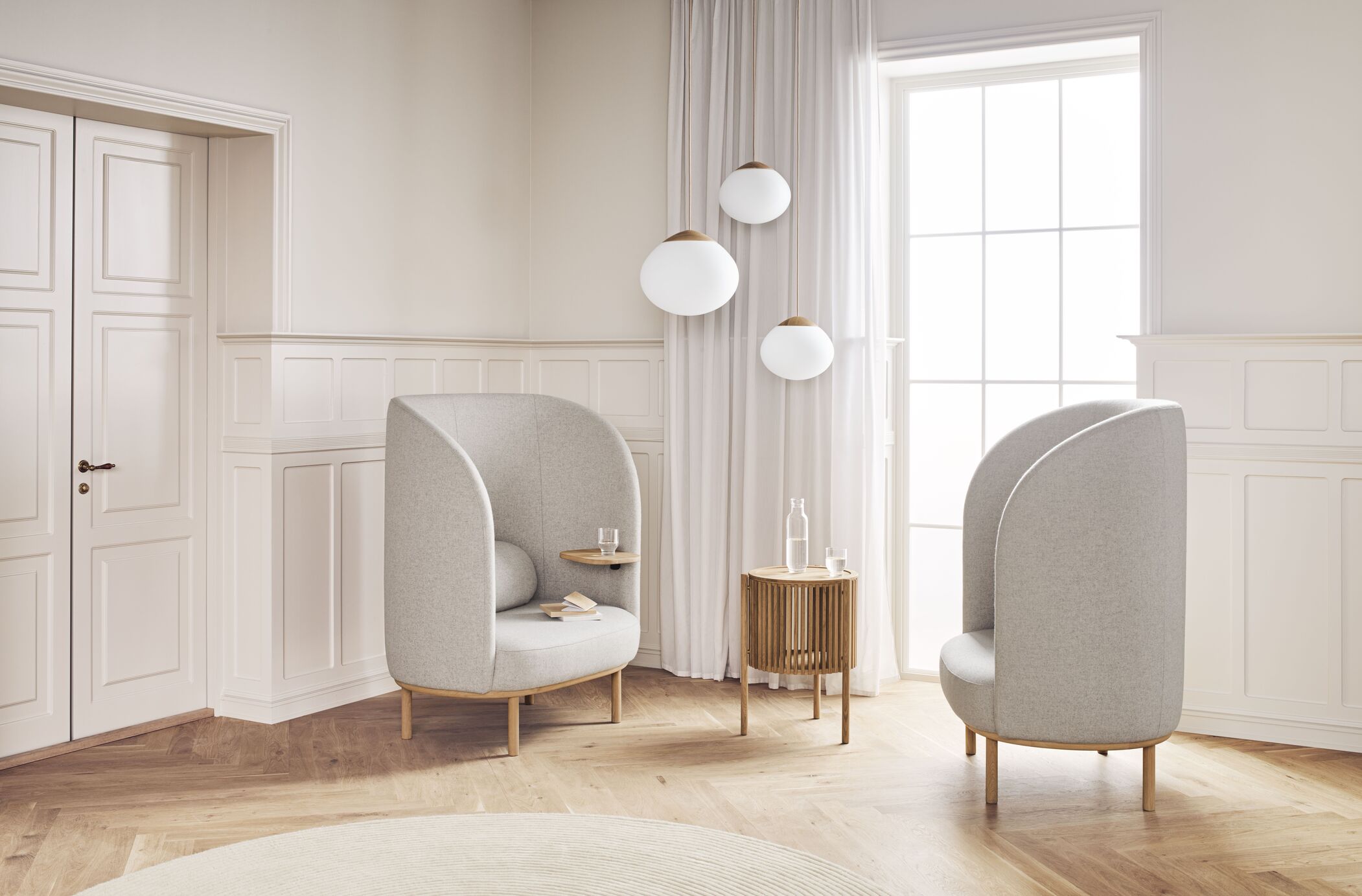 Fauteuil met tafeltje FUUGA NESTING basis van gebleekt eikenhout
