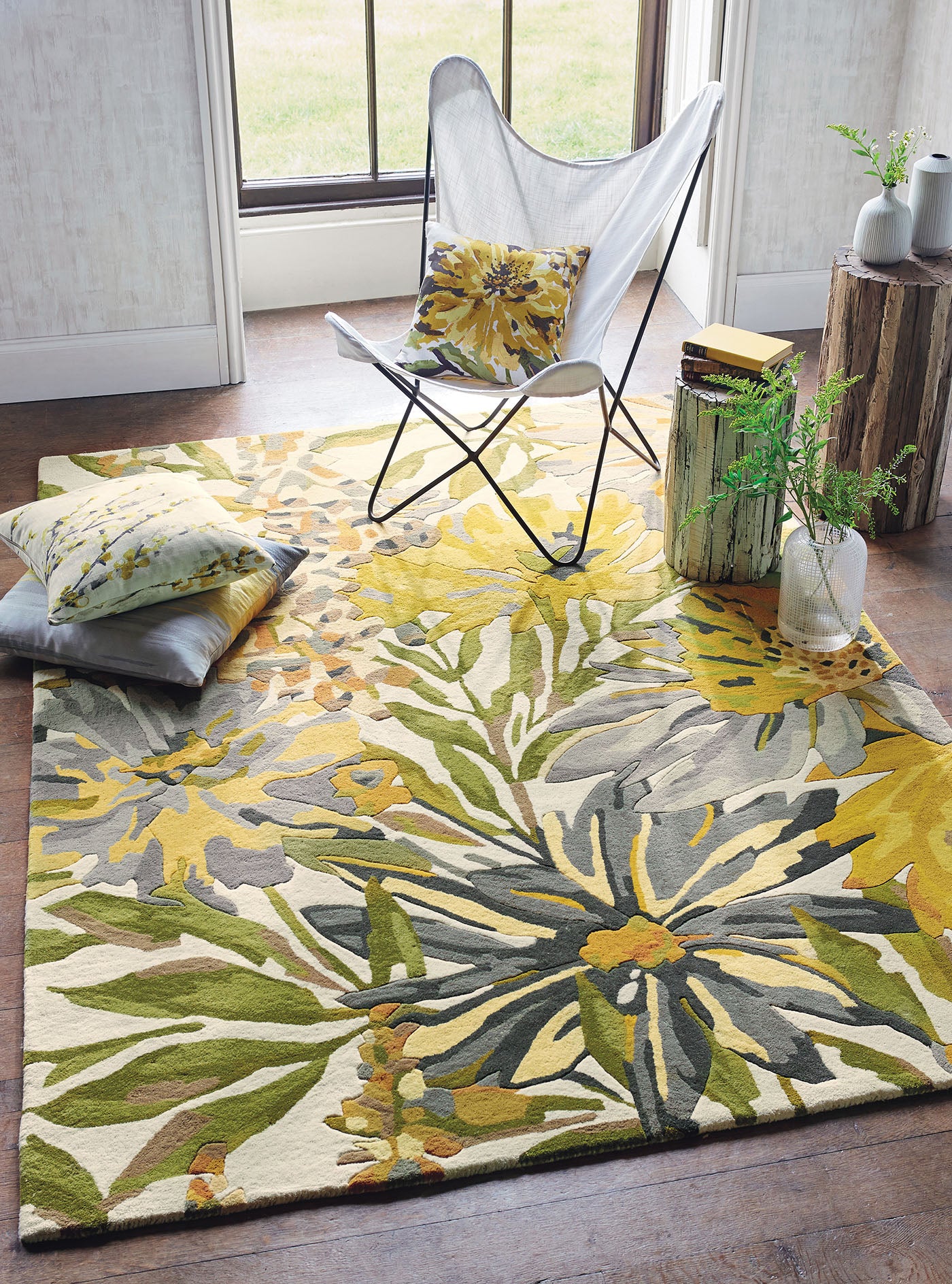 Floreale rug maize green and yellow