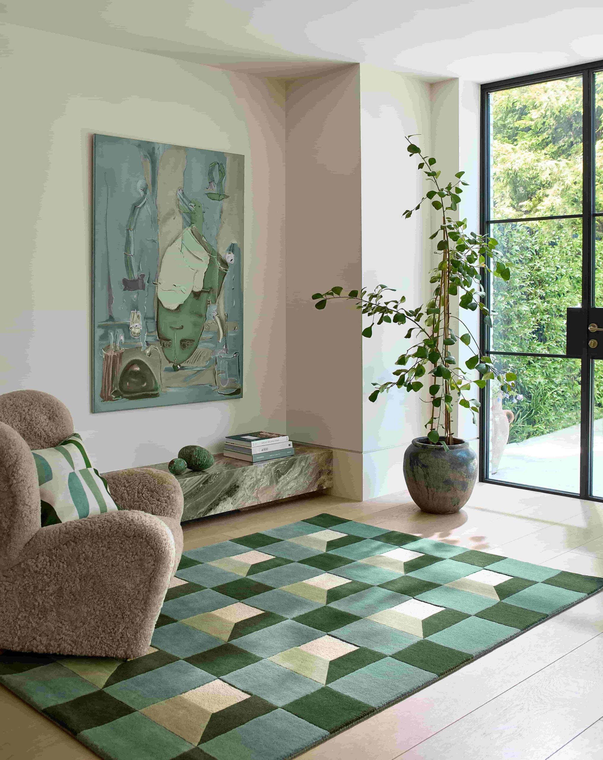 Vloerkleed BLOCKS FERN groen-beige