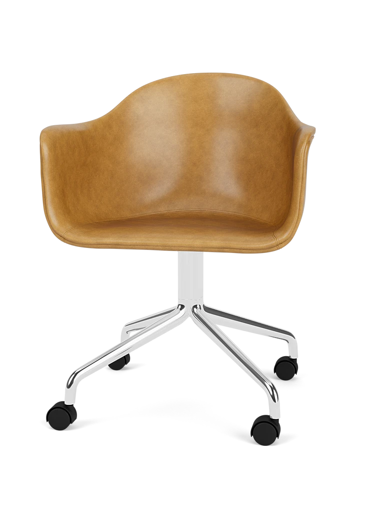 HARBOUR office armchair in cognac leather with aluminum base