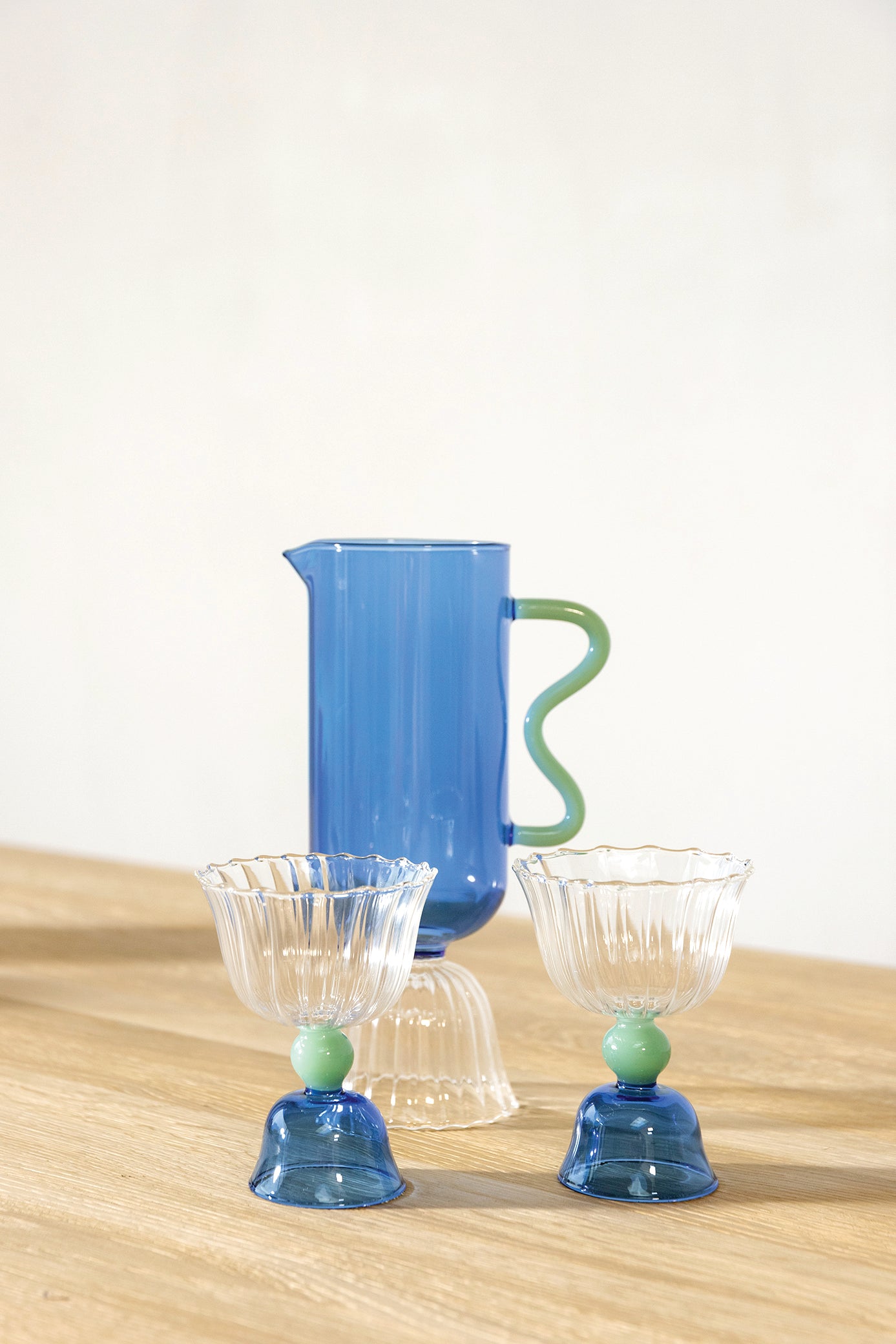 Set van glazen tulpenkelkjes blauw met groen
