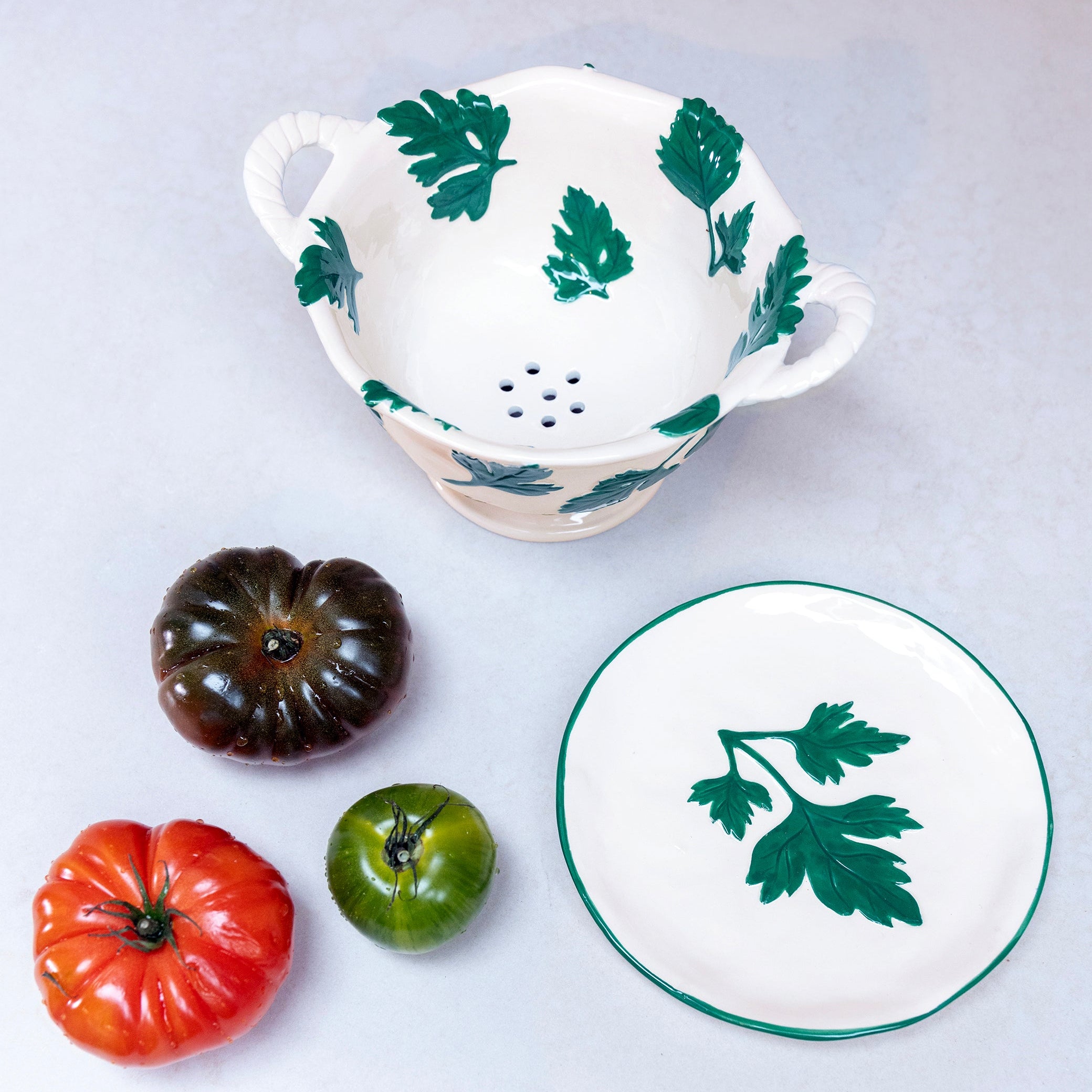 Witte Durszlak met Onderzetter PARSLEY groen