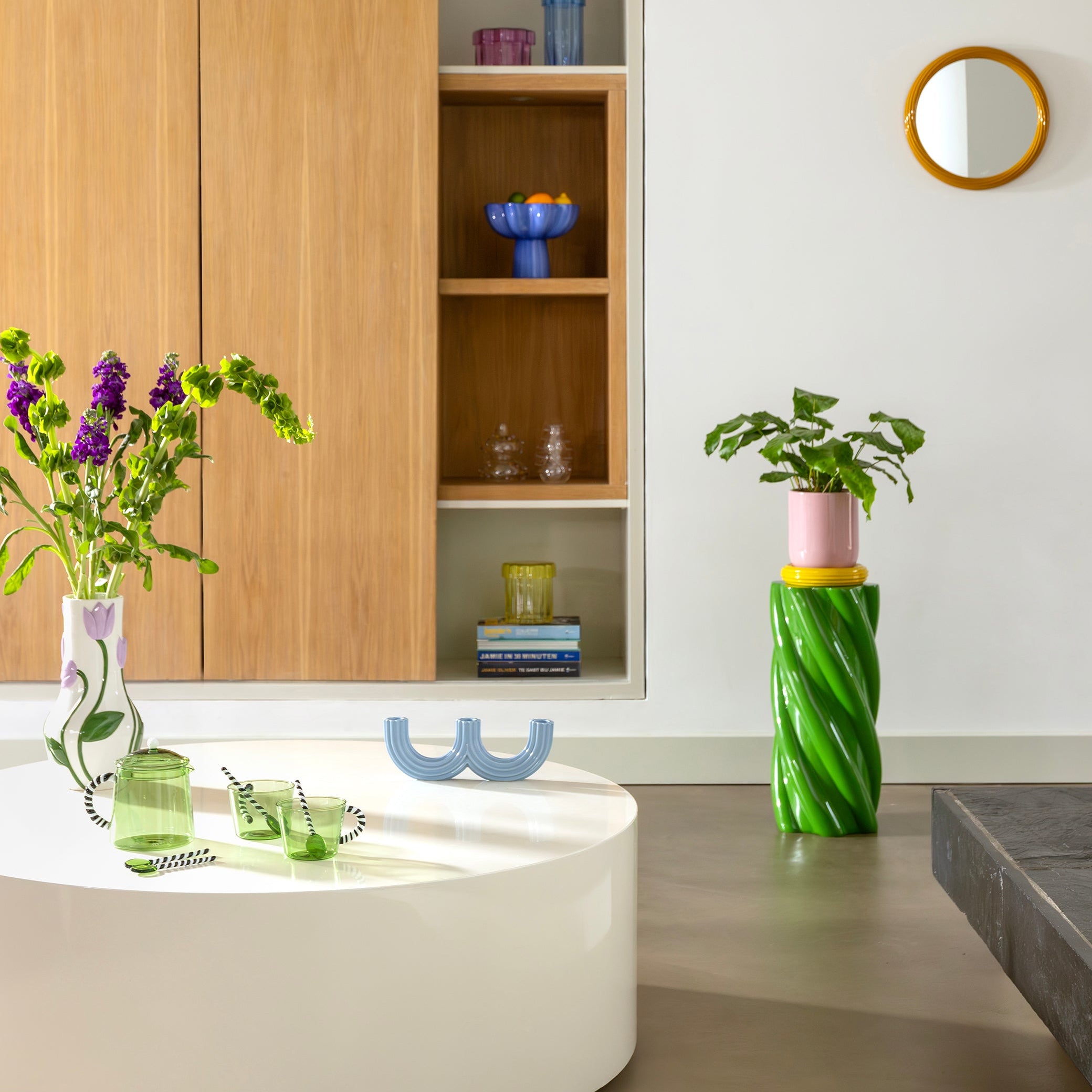 Set glazen DUET groen met zwart-witte handgreep