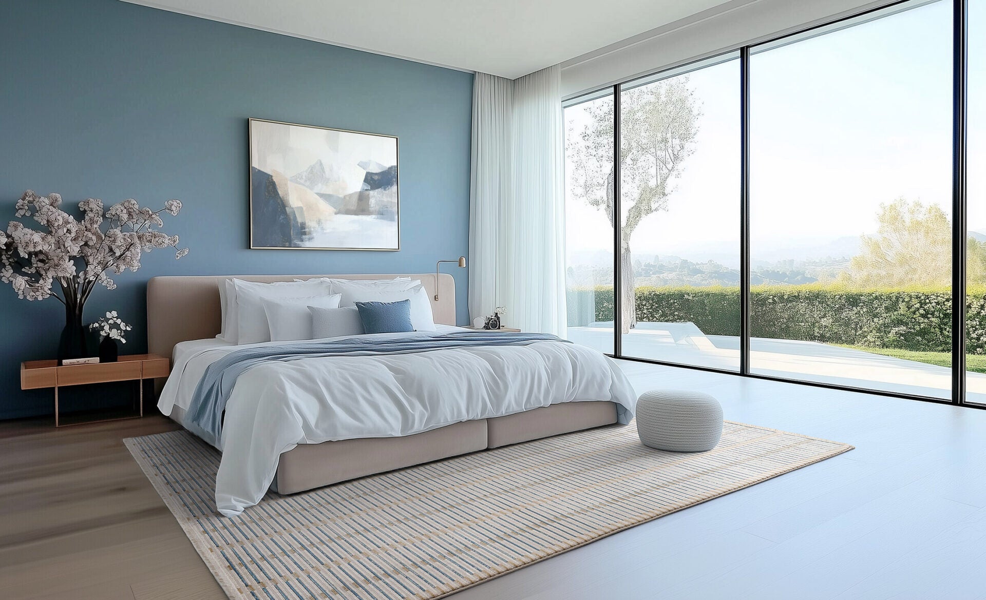 Vloerkleed BLUE SHUTTER beige met blauw