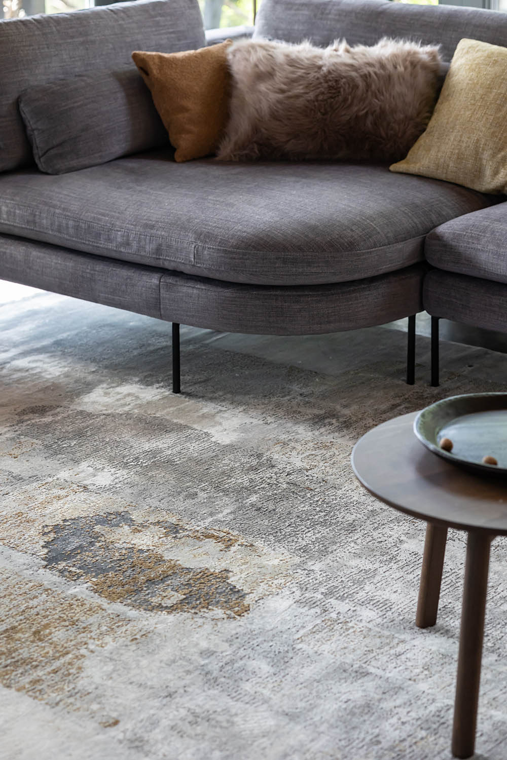 Vloerkleed WATERCOLORS GREY grijs met bruin