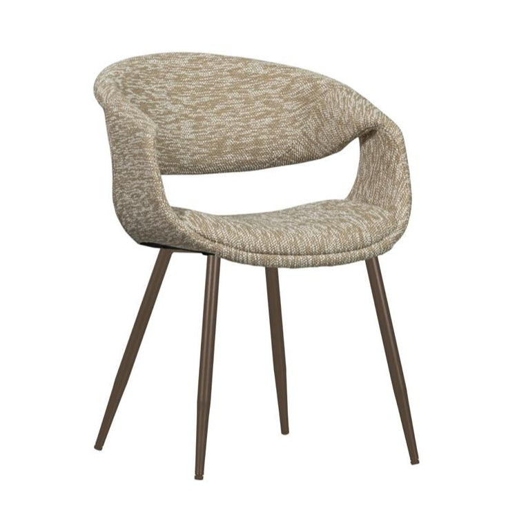 YOSSI fauteuil met armleuningen beige met een bruine metalen basis