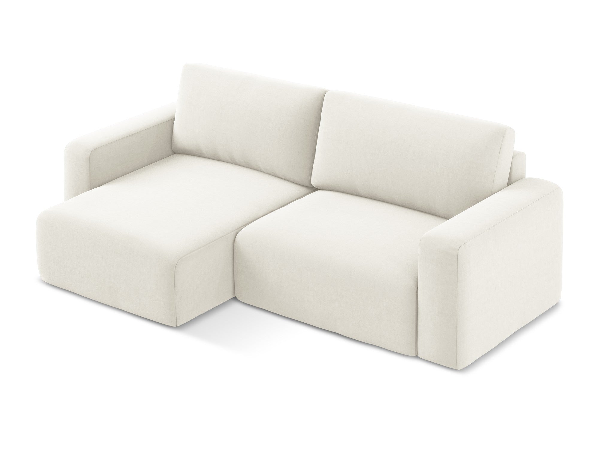 Velours hoekbank links met slaapfunctie KONA lichtbeige