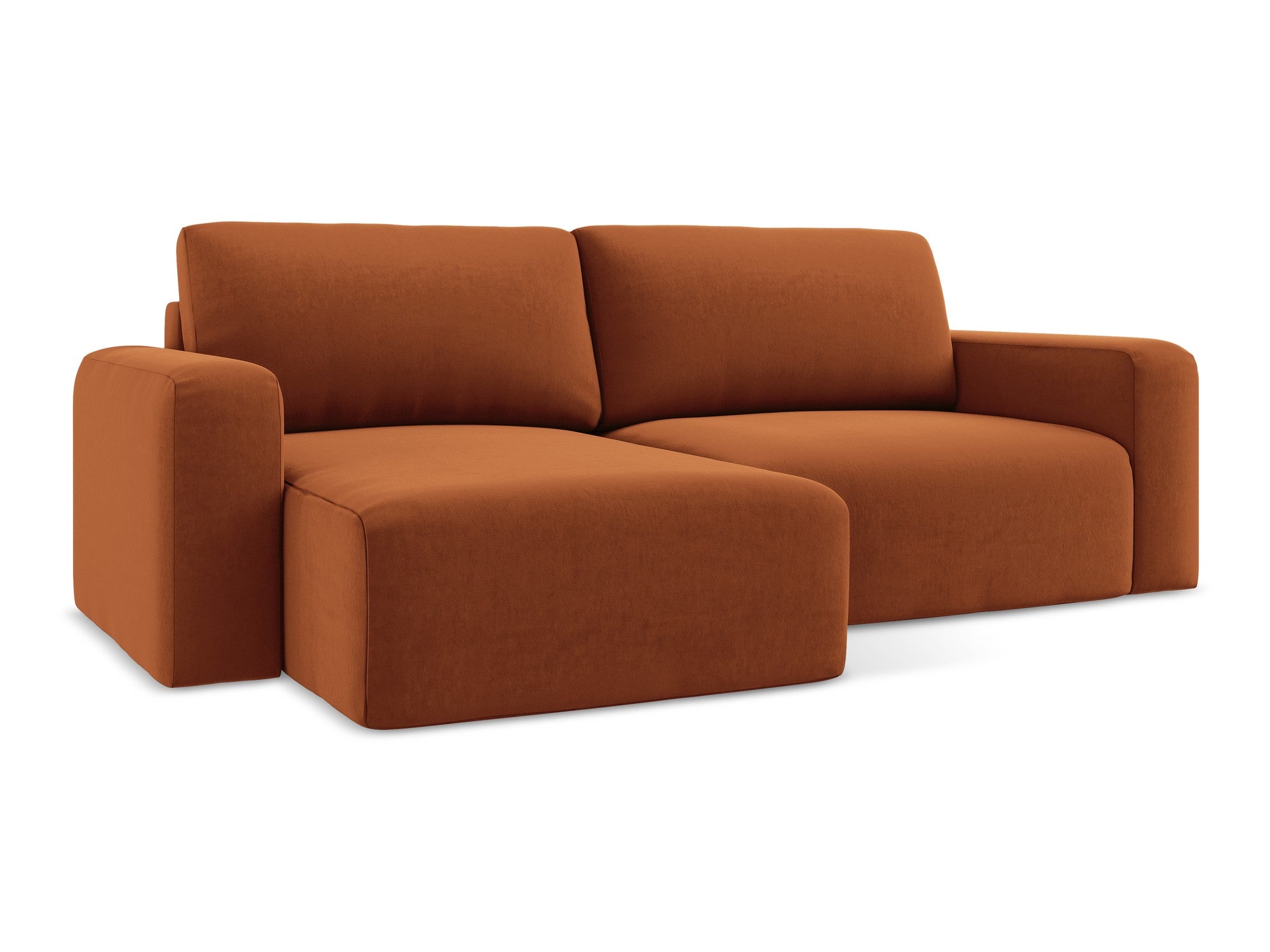 Velours hoekbank links met slaapfunctie KONA terracotta