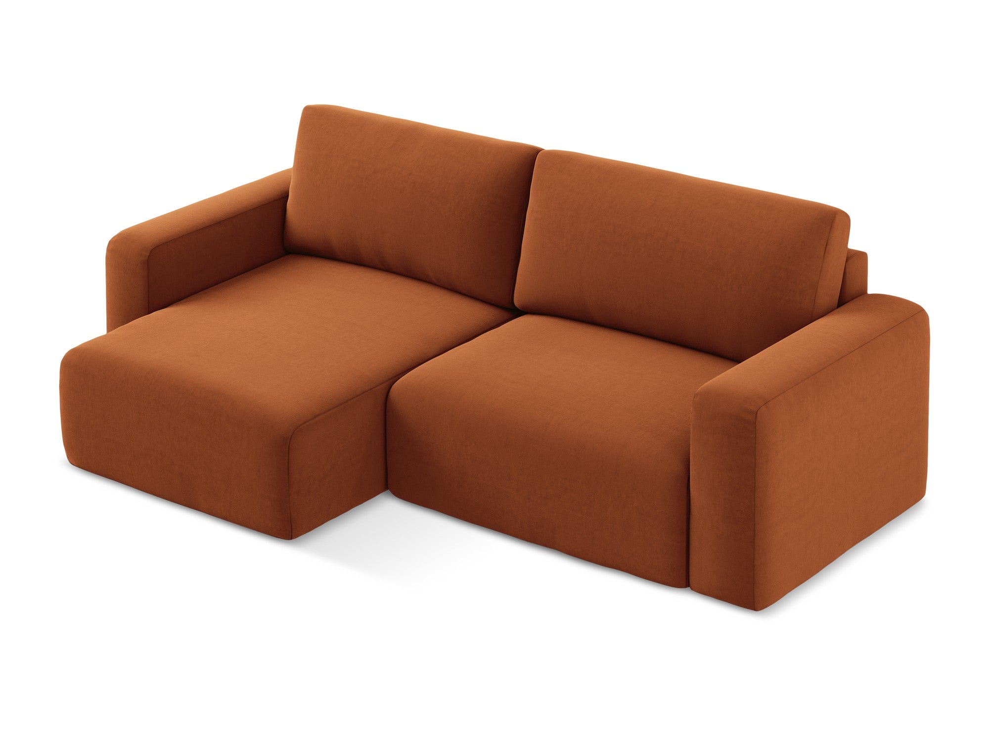 Velours hoekbank links met slaapfunctie KONA terracotta
