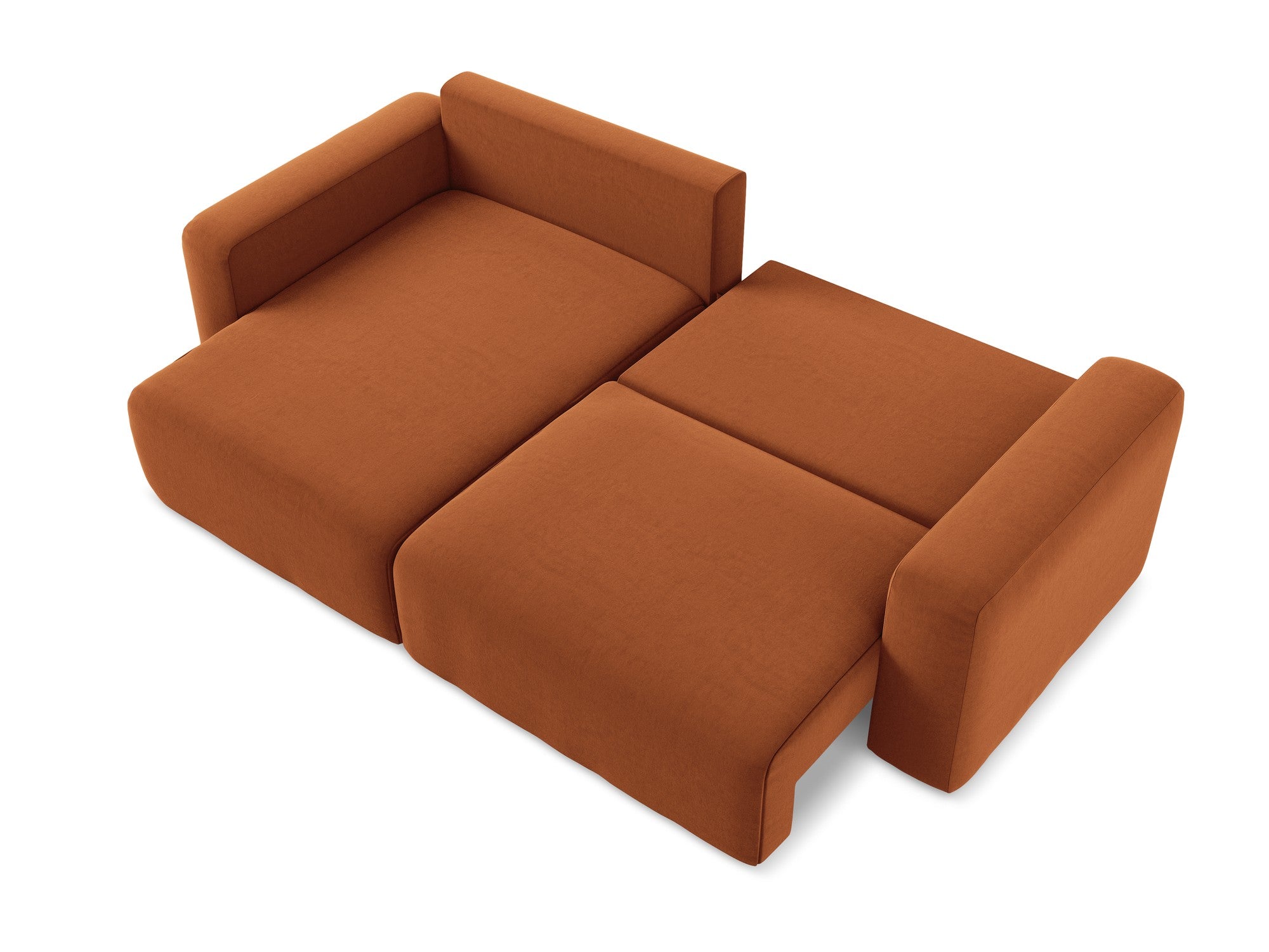 Velours hoekbank links met slaapfunctie KONA terracotta
