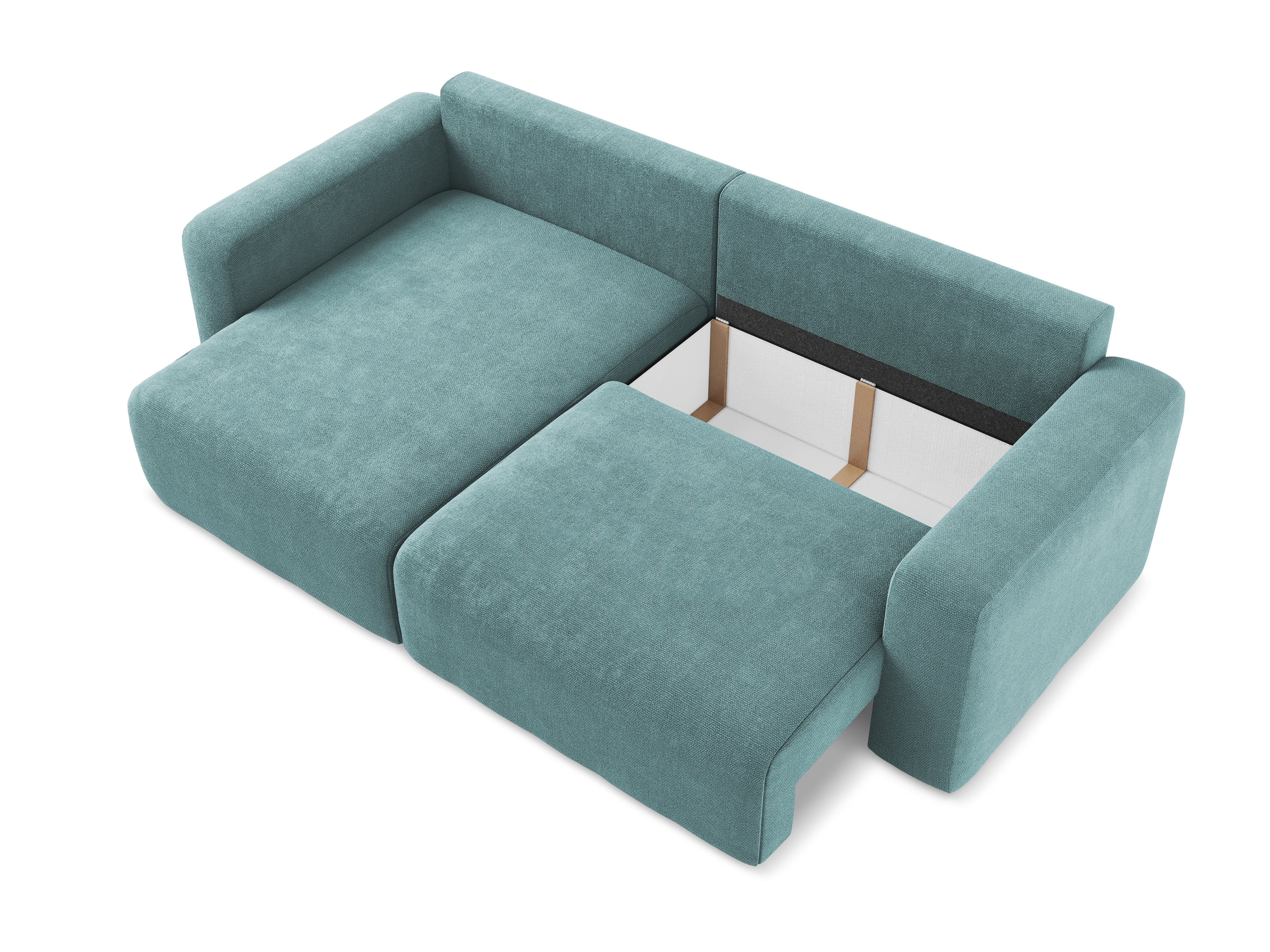 Left-sided corner sofa bed KONA in denim blue chenille