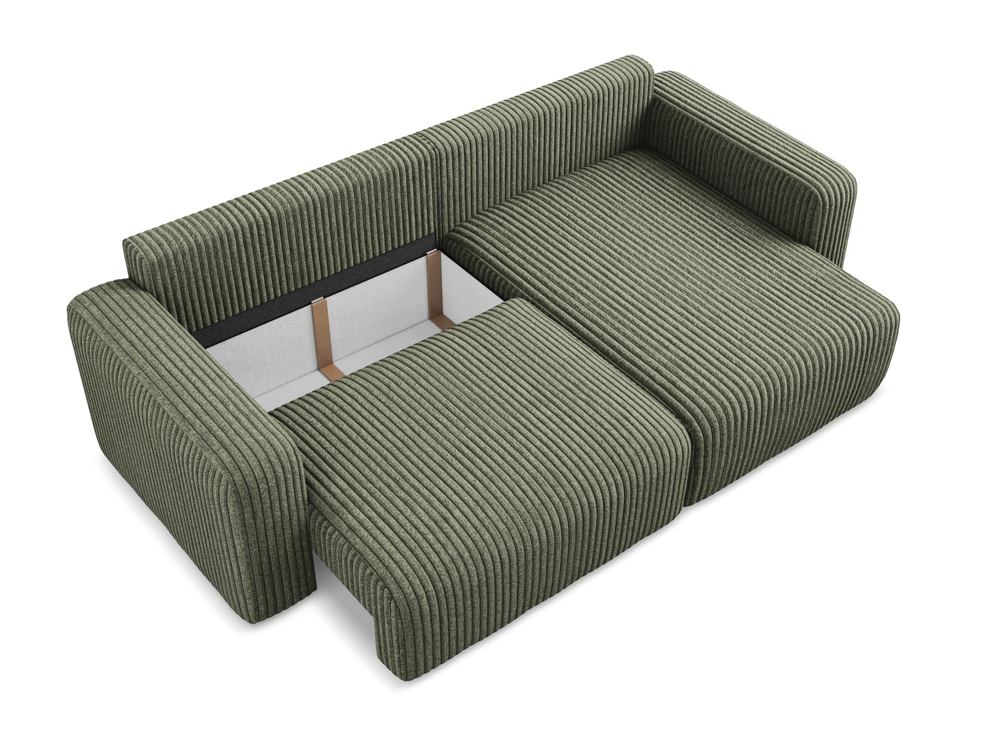 Right-facing corner sofa bed KONA in olive corduroy