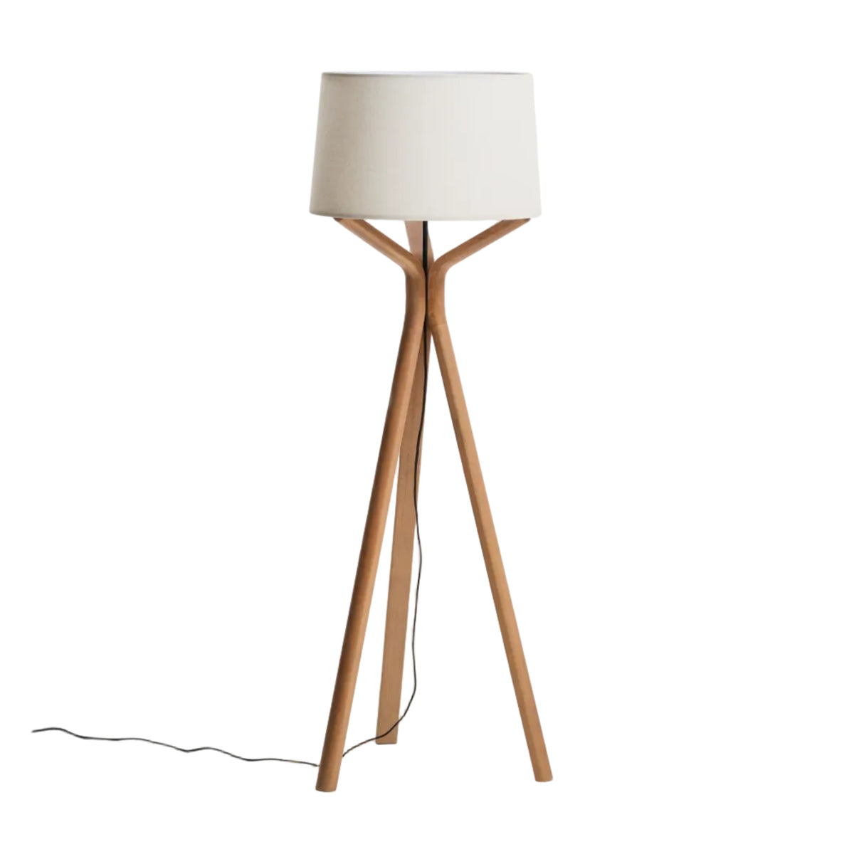 Lampa podłogowa UBIRA naturalne drewno jesionowe z lnianym abażurem – Kave Home