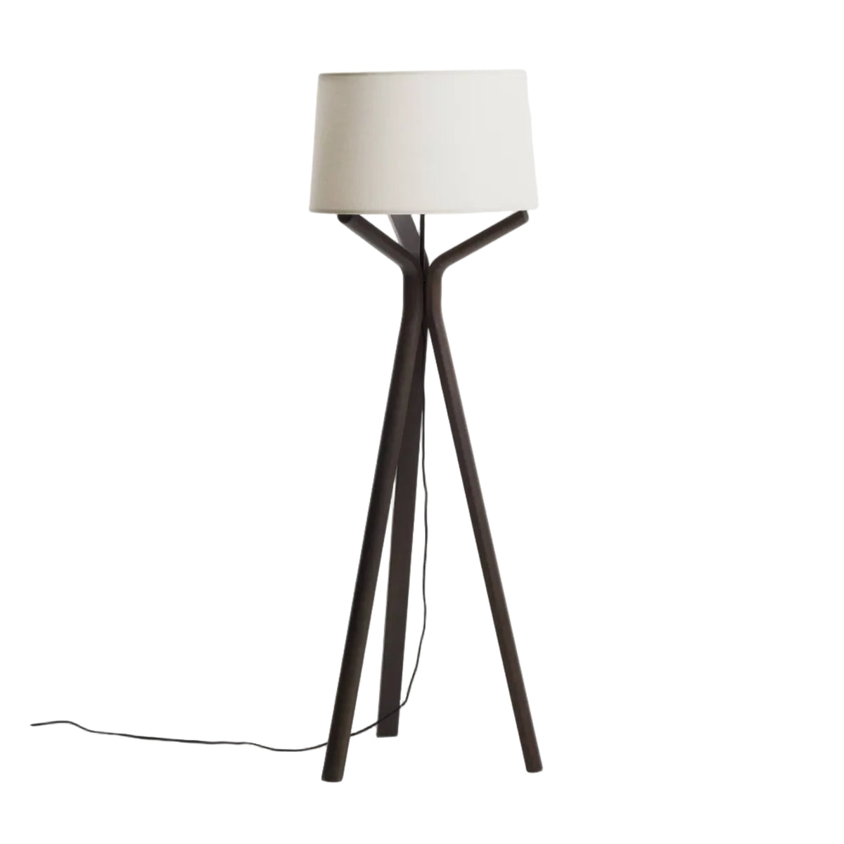 Lampa podłogowa UBIRA ciemne drewno jesionowe z lnianym abażurem – Kave Home