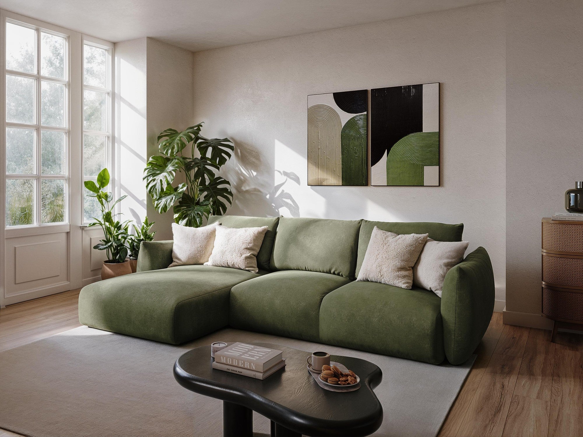 Sofa 3-zits met slaapfunctie LEILA zwart chenille