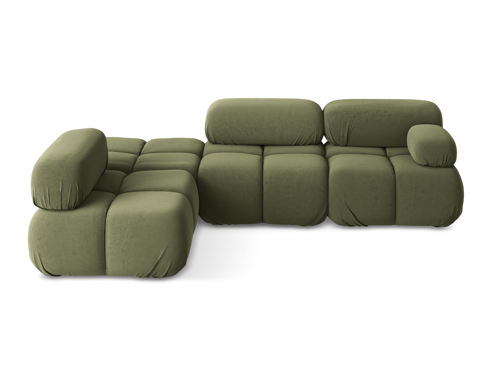 Left-sided velvet modular corner sofa LOKUA in olive green