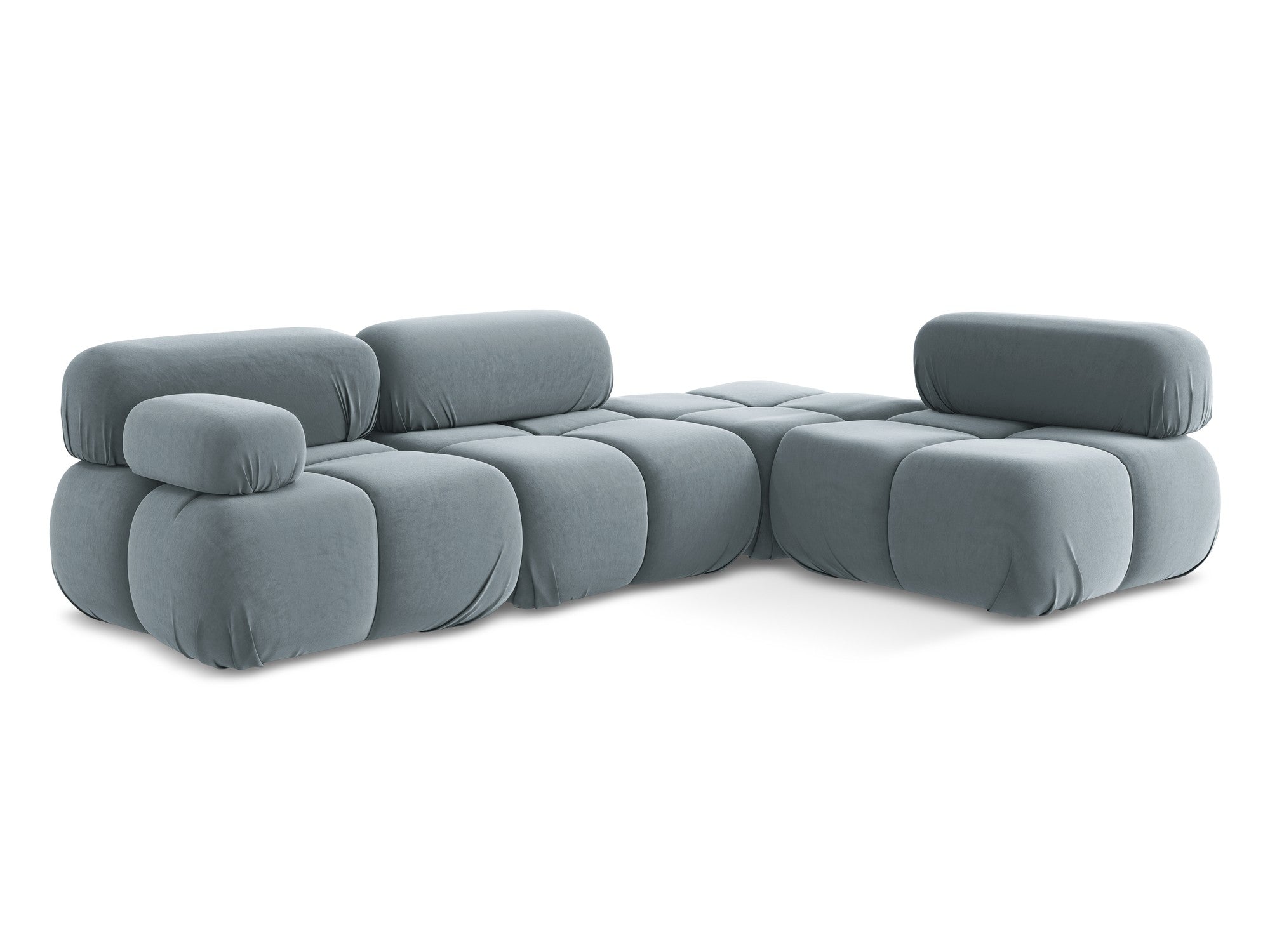 Velvet modular corner sofa, right-facing, LOKUA, light blue