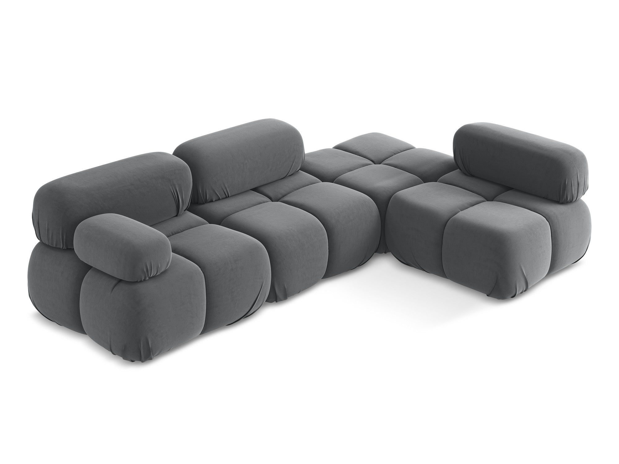 Right-facing modular velvet corner sofa LOKUA in steel gray
