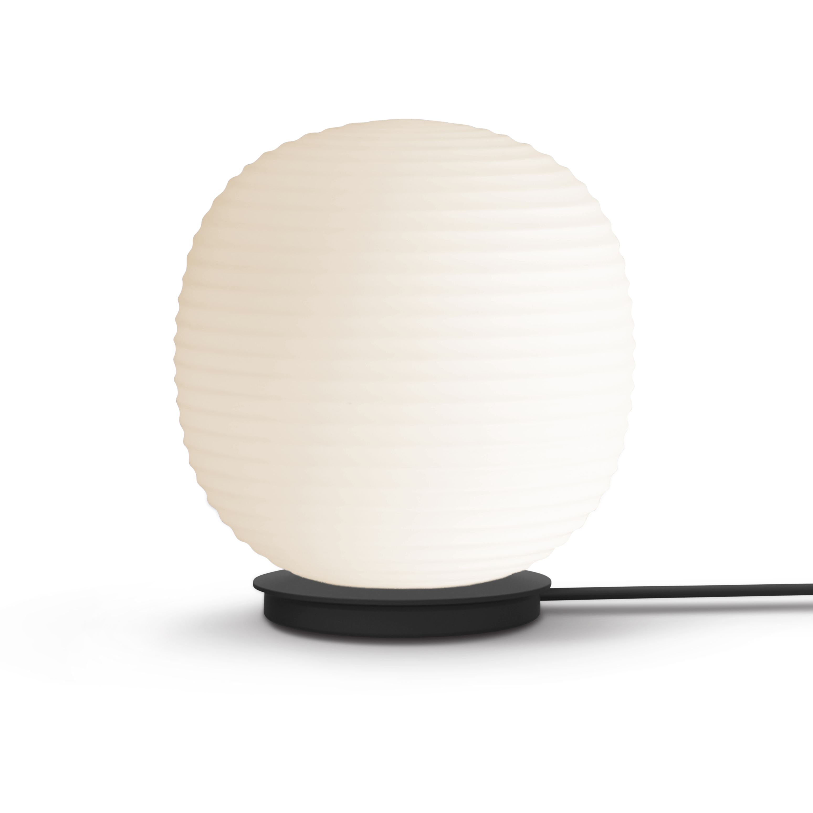 Lantern Globe white table lamp with a black base