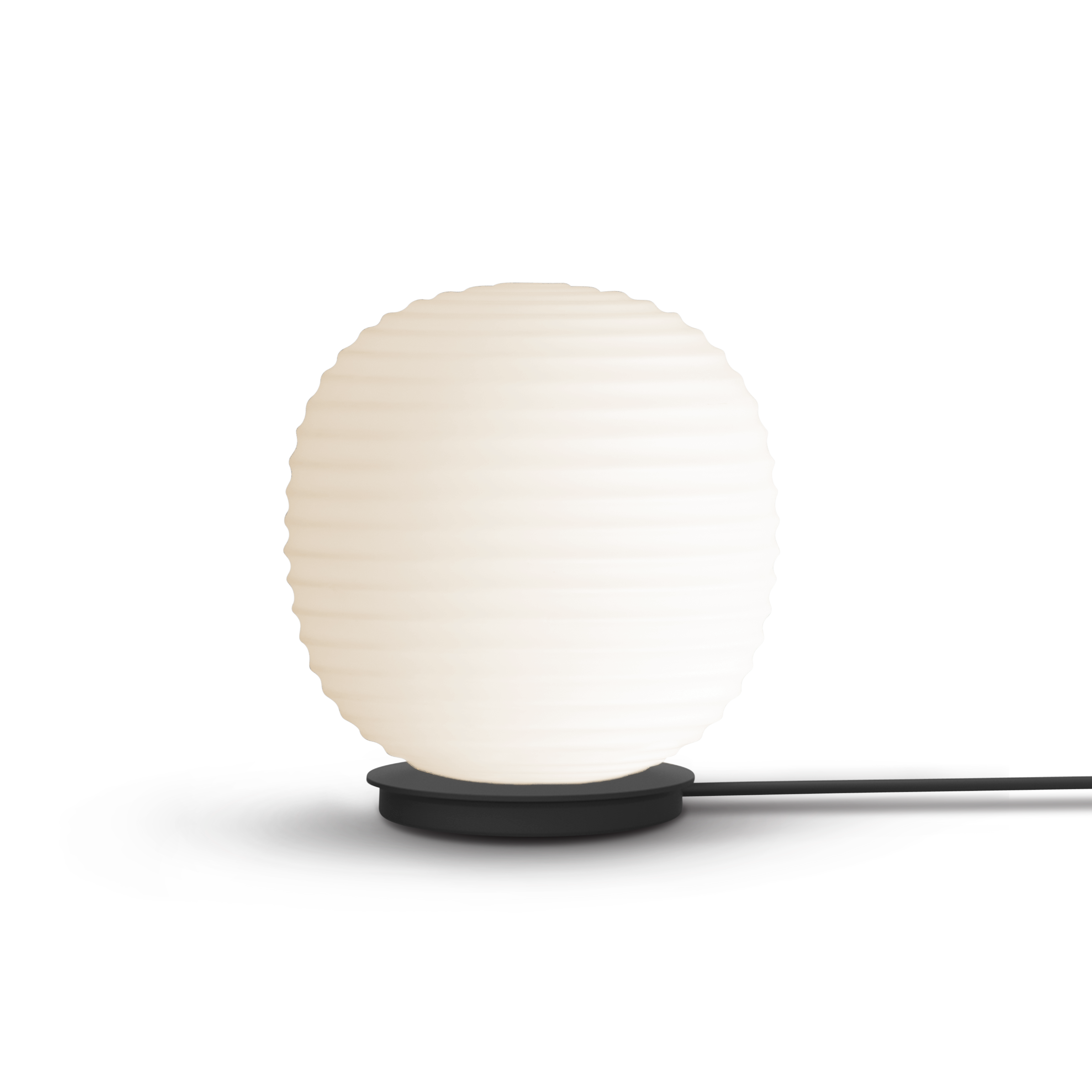 Lantern Globe white table lamp with a black base