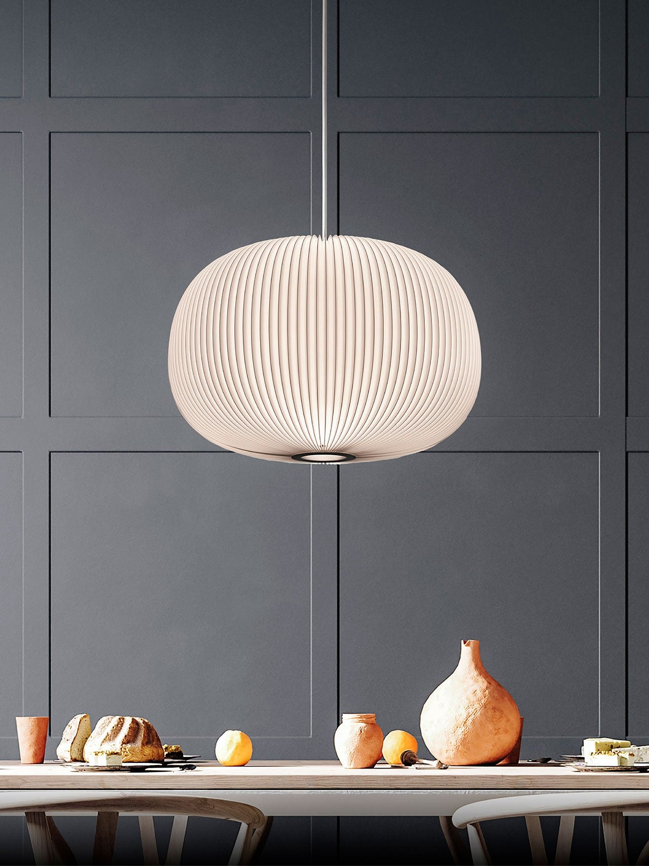 Hanglamp MODEL 132 LAMELLA 1 wit met zwarte afwerking