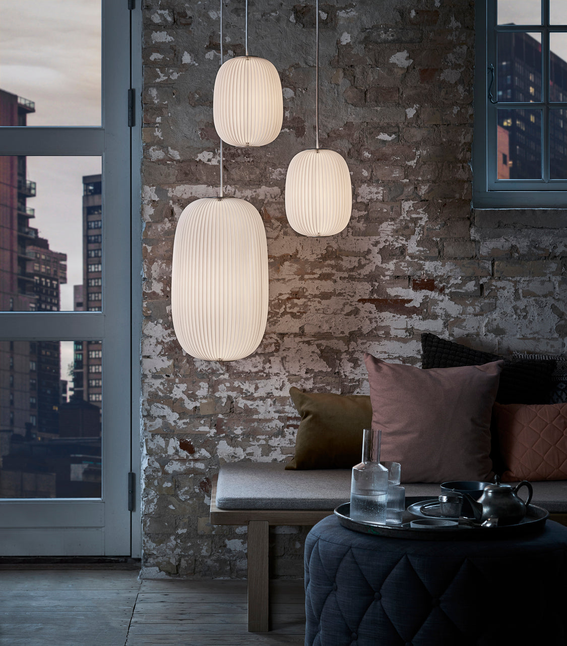 Hanging Lamp MODEL 133 LAMELLA 2 white with gold finish