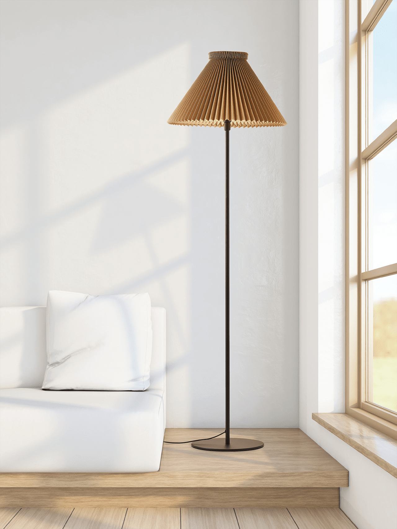 Vloerlamp MODEL 334 mosterdgeel met zwarte voet