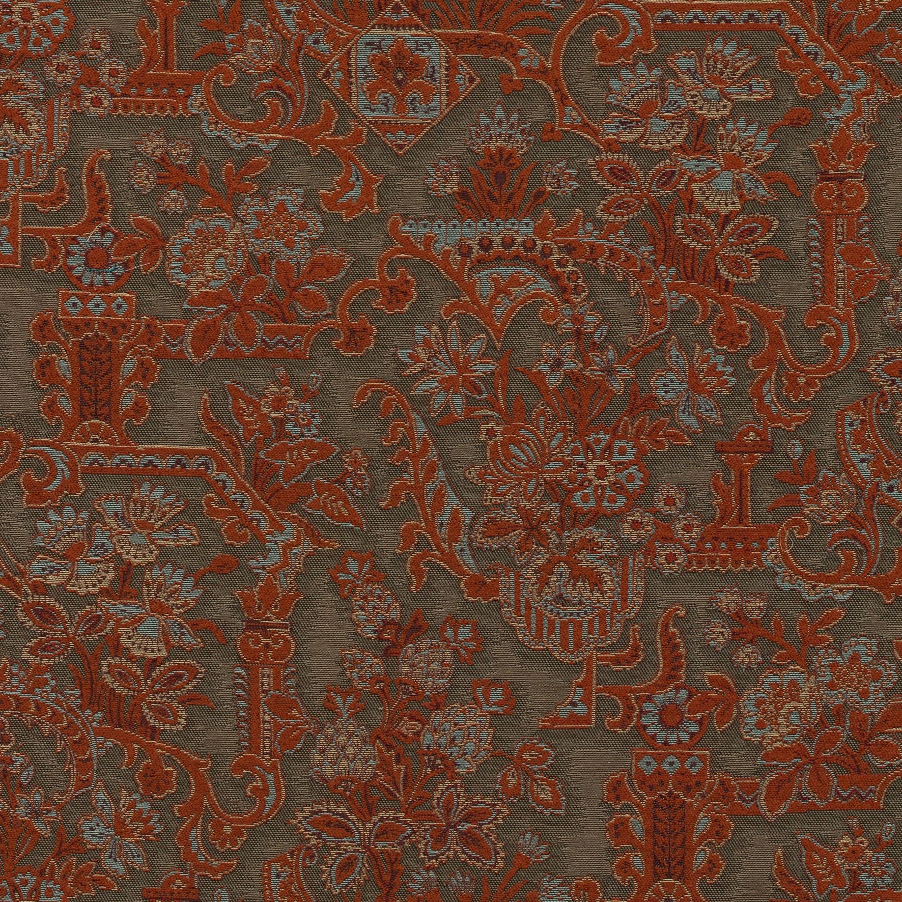 Textiltapete mit Pflanzenmotiv BROCADE rot mit braun
