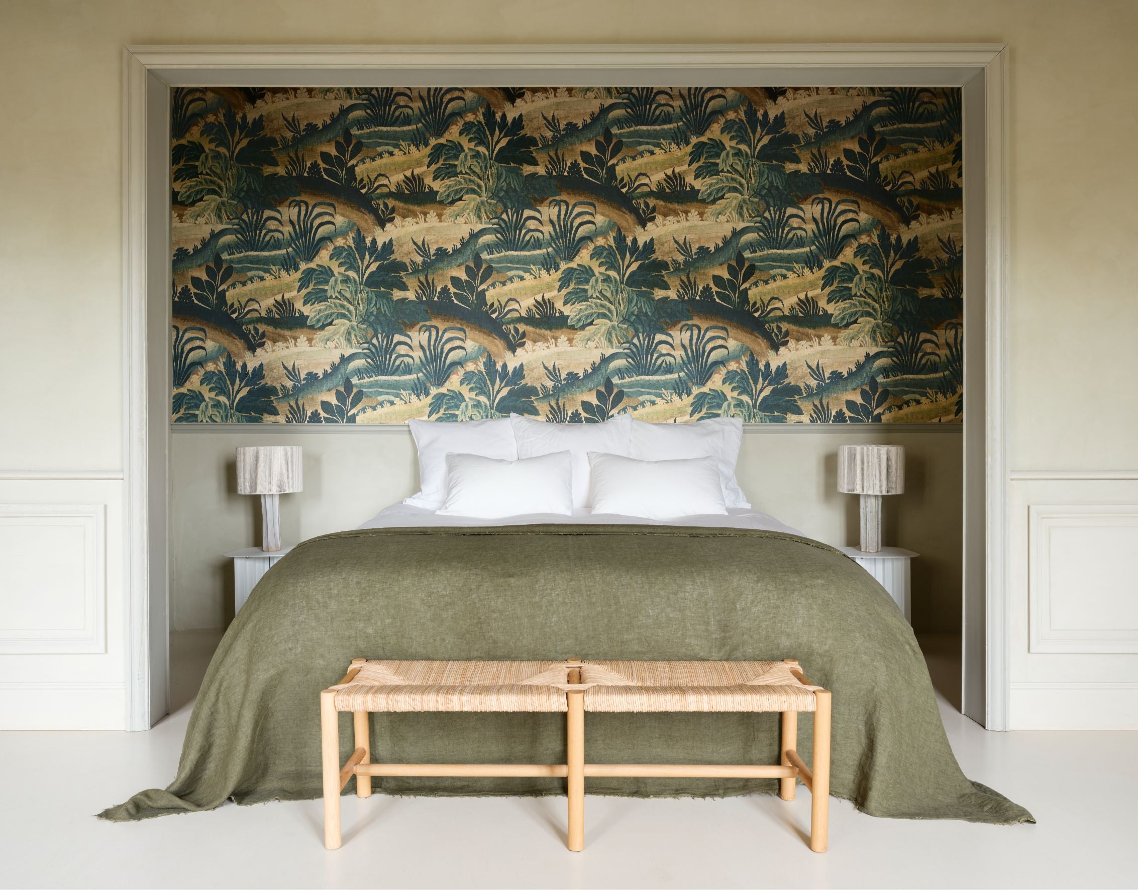 Textiltapete mit Pflanzenmotiv COLLINES grün mit beige