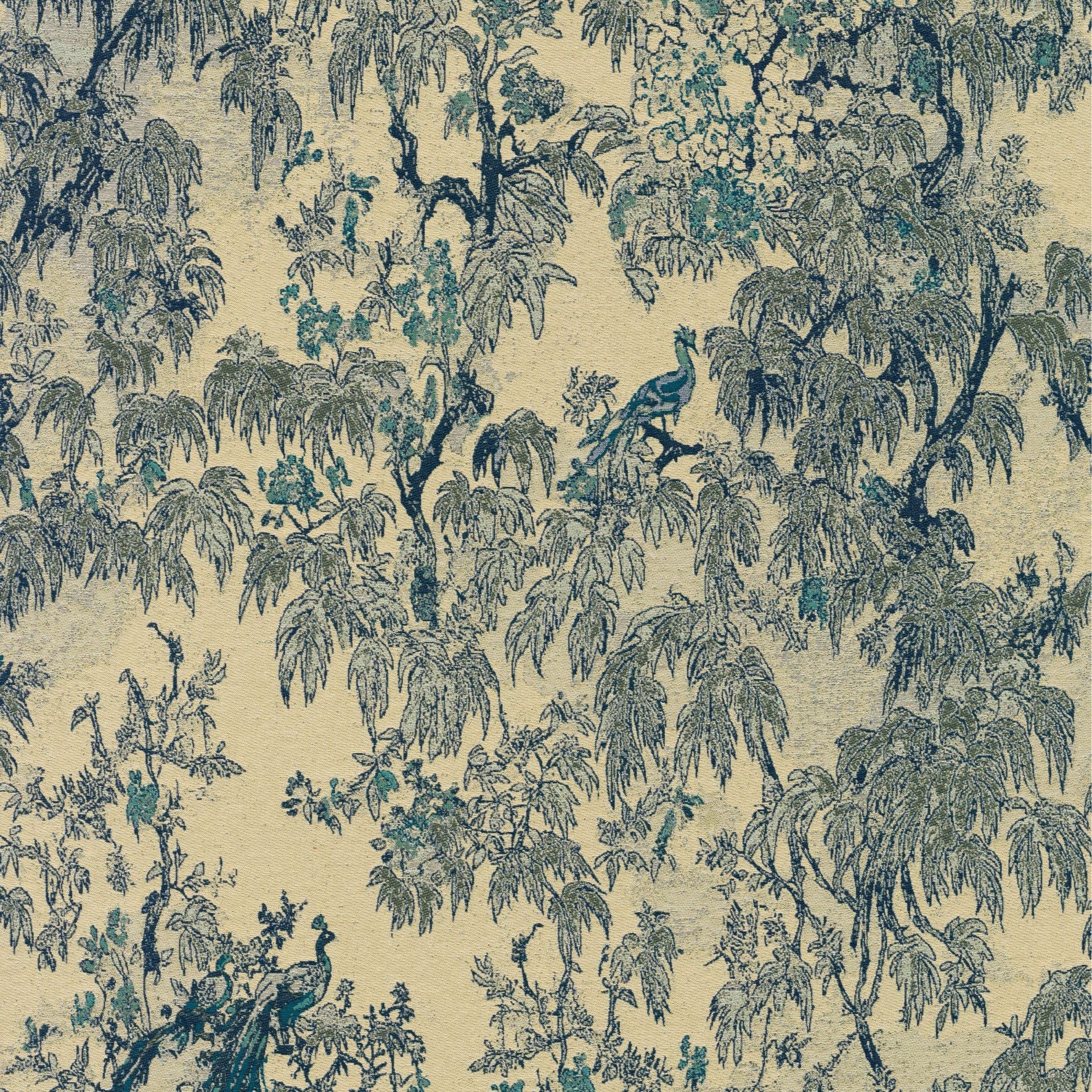 Textil-Tapete mit Pflanzenmotiv RAMAGE blau-beige