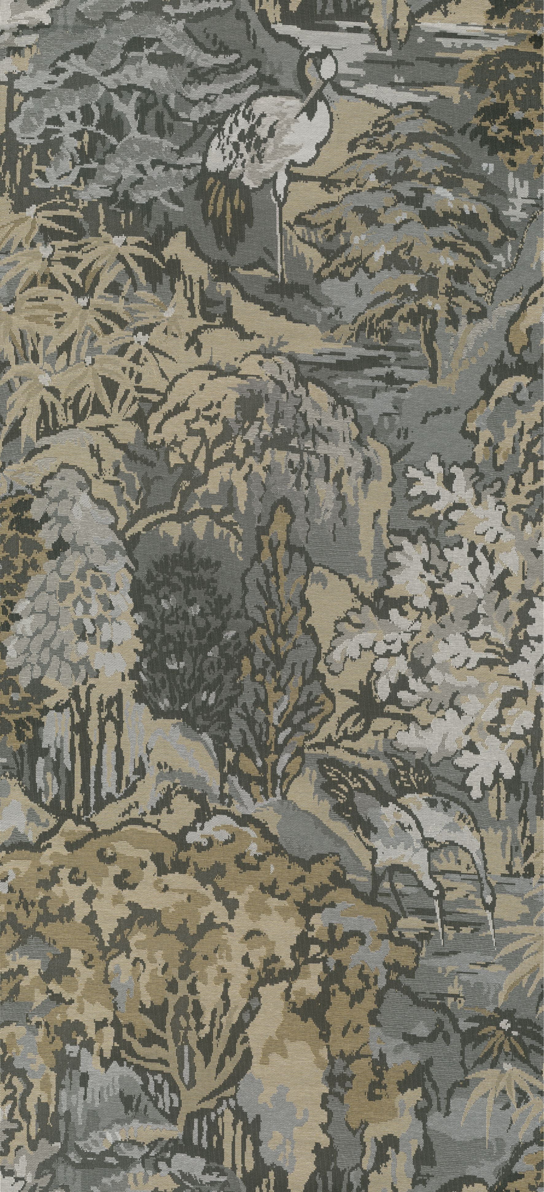 Textielbehang met plantaal en dierlijk motief RIVERBANK grijs met bruin