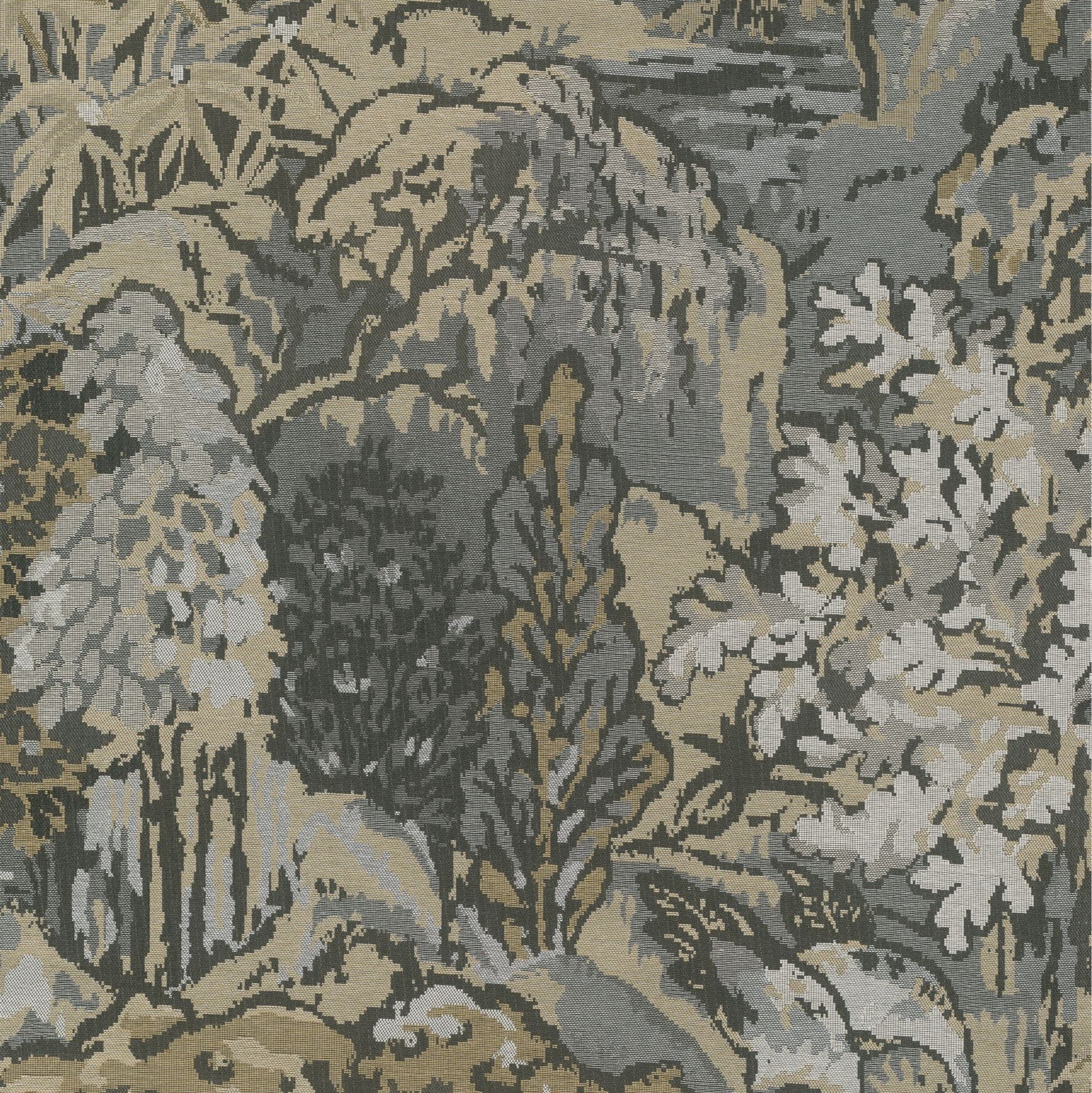 Textielbehang met plantaal en dierlijk motief RIVERBANK grijs met bruin