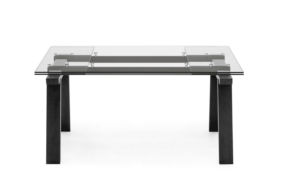 LEVANTE extendable table with glass top and graphite base