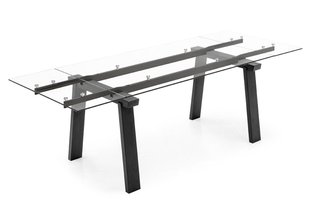 LEVANTE extendable table with glass top and graphite base