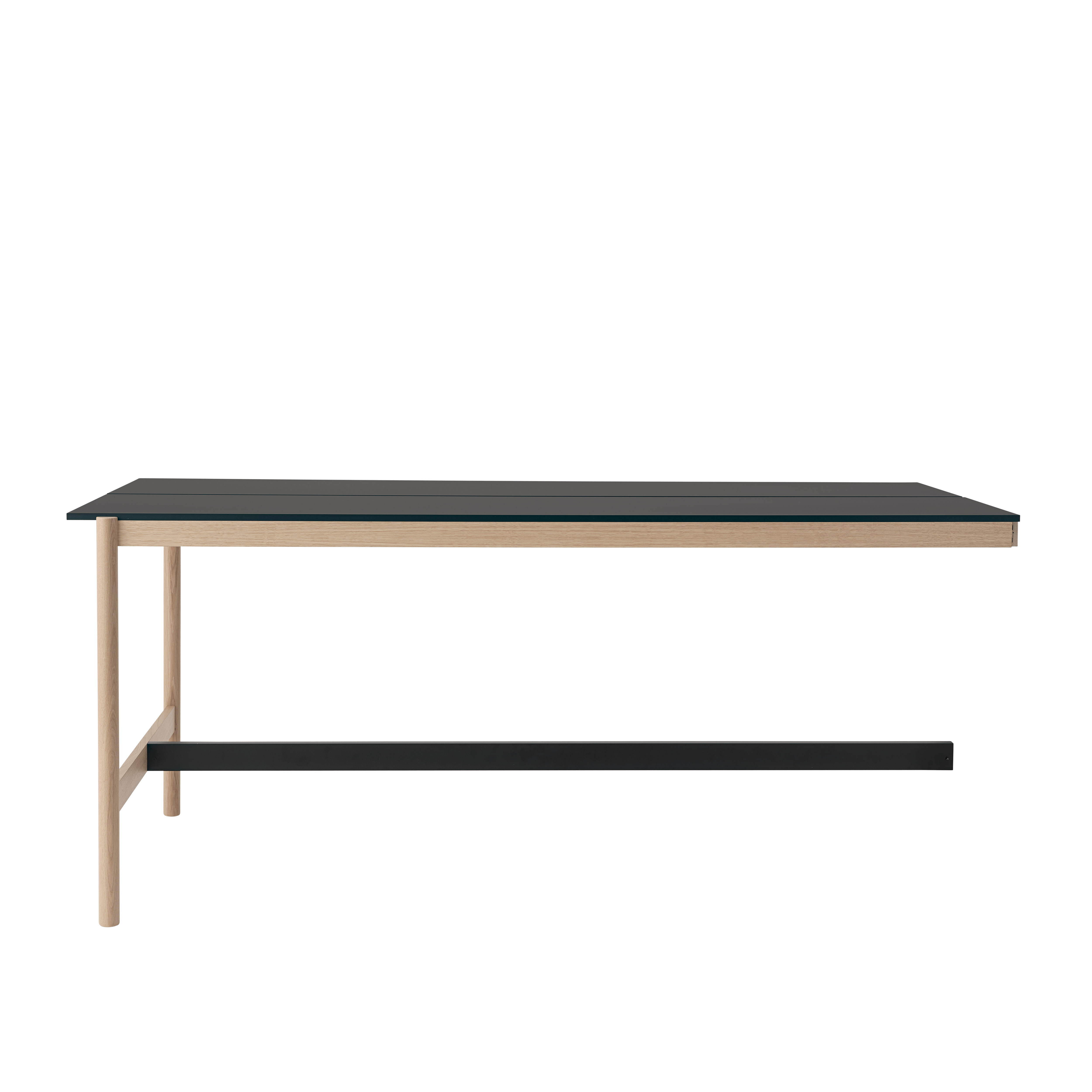 Bürotisch LINEAR SYSTEM HIGH - KONFIGURATION 2, schwarzes Nanolaminat mit Eichenbasis