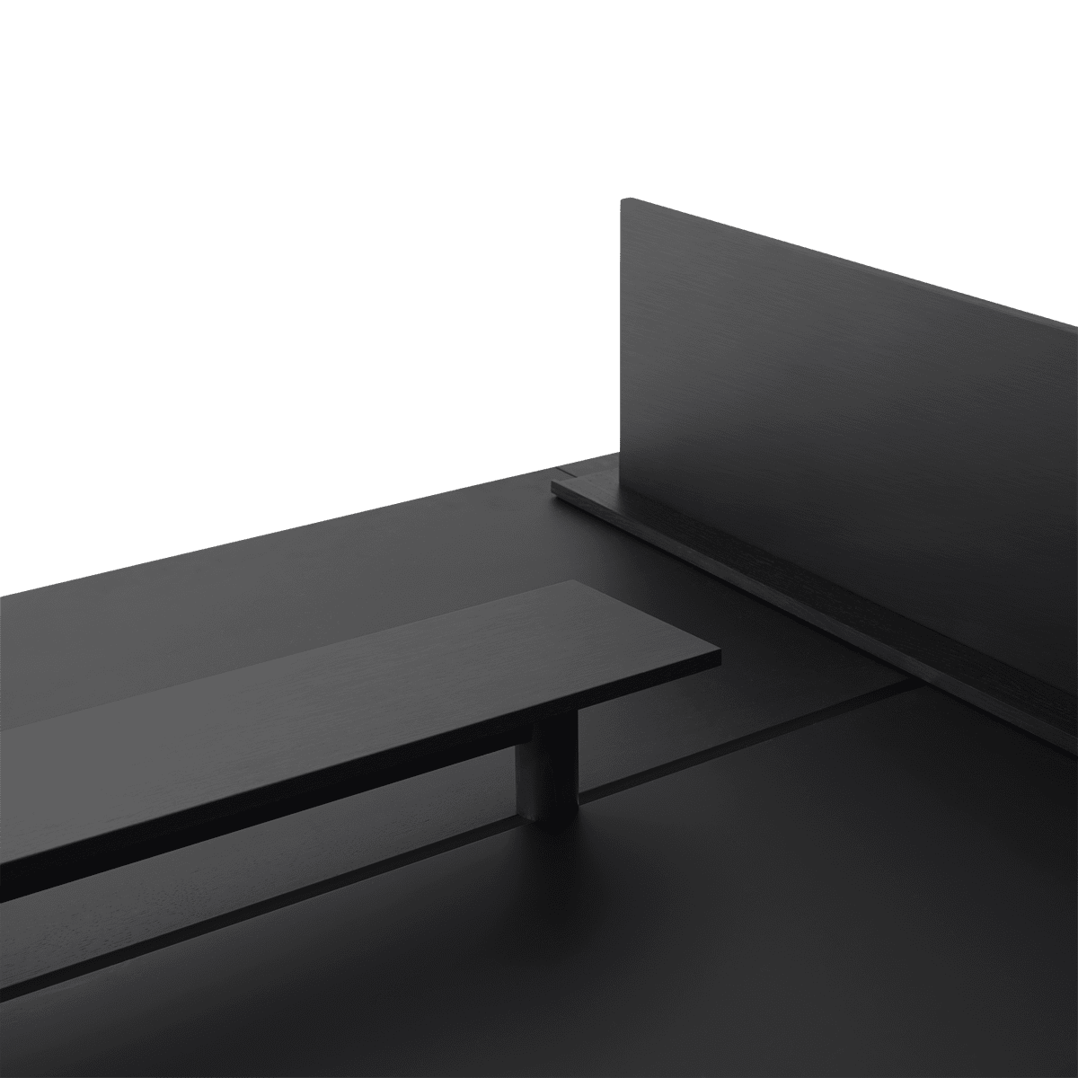 Bürotisch LINEAR SYSTEM HIGH - KONFIGURATION 2, schwarzes Nanolaminat mit Eichenbasis